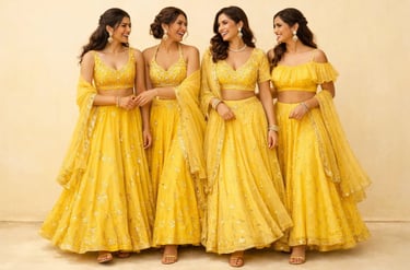 elegant yellow lehenga choli outfits with intricate embroidery