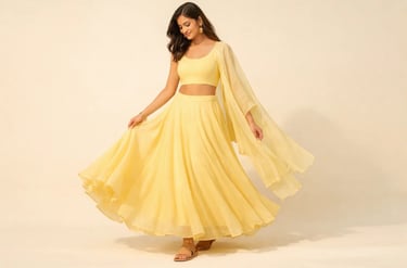 pale yellow lehenga and lightweight
