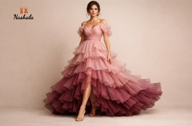 ruffle layered gowns