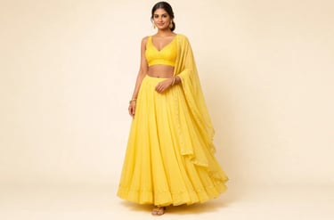 yellow lehenga choli with a matching dupatta.