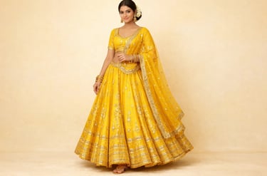 yellow designer lehenga choli with gold embroidery