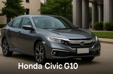 Honda Civic G10 fastback em ambiente urbano limpo, com destaque para o design moderno e esportivo.
