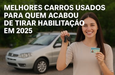 Imagem de uma jovem sorridente, segurando as chaves de um carro e uma carteira de habilitação brasil