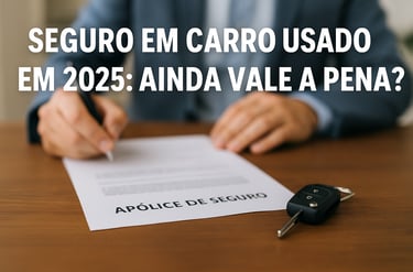 Pessoa assinando uma apólice de seguro com o título “APÓLICE DE SEGURO” visível sobre a mesa, ao lad