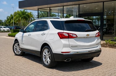 Traseira da Chevrolet Equinox 2018 vista de lado em showroom externo com design moderno