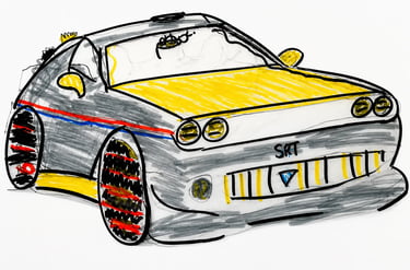 Desenho de carro SRT futurista feito à mão com estilo agressivo e detalhes esportivos