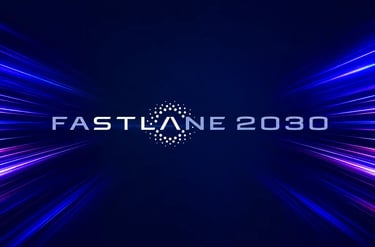 Arte digital do plano estratégico Fastlane 2030 da Stellantis