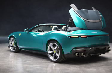 Ferrari Amalfi Spider conversível com capota retrátil aberta vista traseira