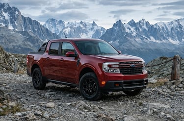 Ford Maverick 2026 vermelha em estrada off-road com alto desempenho