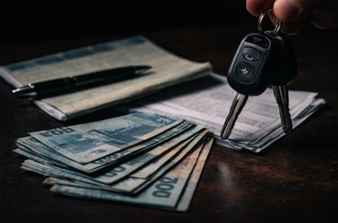 golpe carro barato com pagamento em dinheiro e chave de veículo