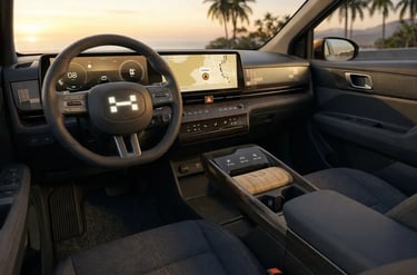 HB20X 2027 conceito interior com painel digital duplo e console minimalista futurista da Hyundai