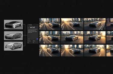processo da IA da GM transformando rascunhos em carros reais com geração de imagens automotivas