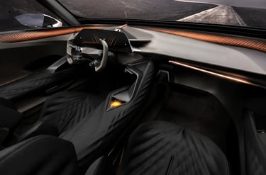 Interior futurista do Cupra Tindaya com cabine minimalista e painel digital.