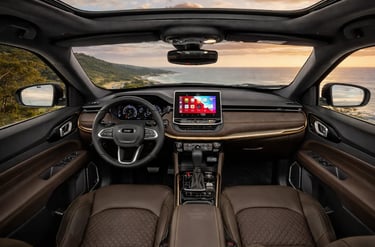 interior jeep commander blackhawk 2025 suv 7 lugares painel digital multimidia