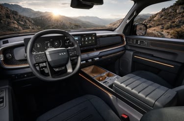 interior da nova picape da Kia Tasman 2026 com painel moderno e tecnologia avançada