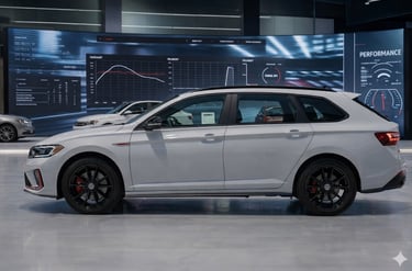 Jetta Variant GLI conceito lateral em salão automotivo destacando design de perua esportiva Volks