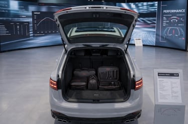 Jetta Variant GLI conceito porta-malas aberto em salão automotivo destacando espaço