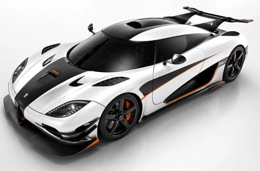 Koenigsegg One:1 em vista superior destacando aerodinâmica e fibra de carbono