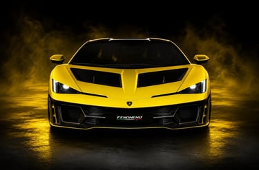 Novo Lamborghini Fenomeno Roadster amarelo de 1.065 cv em estúdio escuro