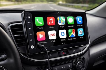 multimidia flutuante carro com carplay android auto tela grande painel carro usado instalado