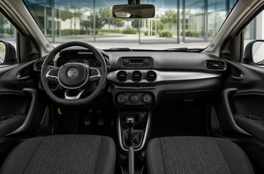 Painel e interior do Fiat Grand Siena 2021 com câmbio manual e acabamento em preto