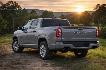 Ram Rampage 2027 em estrada rural com destaque para motor potente e novo modelo