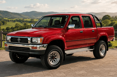 Toyota Hilux 1995 vermelha em cenário rural com visual clássico e mecânica lendária