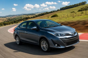 Toyota Yaris Sedan em movimento em rodovia, modelo conhecido pela boa revenda