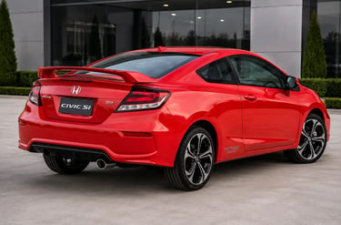 Traseira do Honda Civic Si 2015 vermelho em ambiente externo com visual esportivo