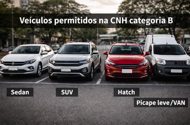 veiculos permitidos cnh categoria B sedan suv hatch picape leve van