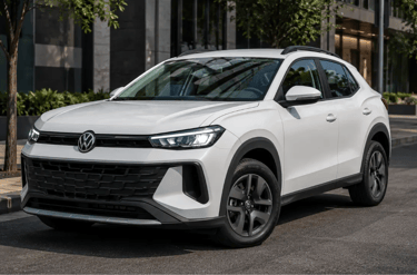 Volkswagen Tera branco estacionado em ambiente urbano com prédios modernos ao fundo