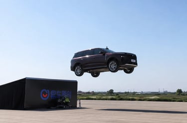 Voyah Taishan X8 voando após ser lançado de uma rampa em teste na China