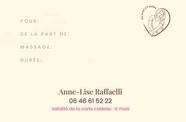 Carte cadeau massages da mani à l'anima recto