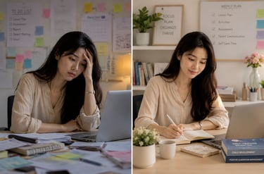 LevelUp Online Education teacher balancing stress and productivity in daily work.
