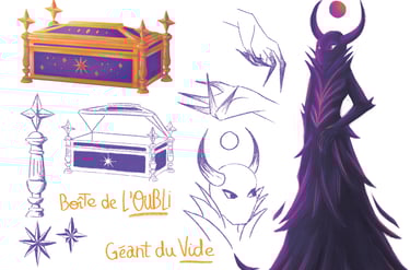 Croquis pour la boîte de l'Oubli et le géant du Vide