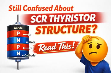 Physical SCR component and the electronic symbol for a silicon controlled rectifier.