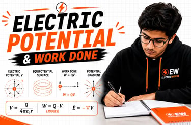 Electric Potential and Work Done explained with equipotential surfaces, electric field formulas and 