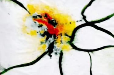  Détail du cœur de la première toile abstraite de Jacqueline Poitevin, acrylique 80x190 cm, gestuel