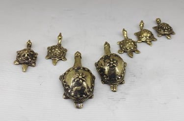 "Handcrafted Brass Turtle Family Decor–Two Big Turtles with Small Ones–Back Side View-for global buyers"