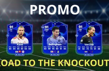 campo da calcio con carte di kane, bellingham e van dijk road to the knockouts rttk