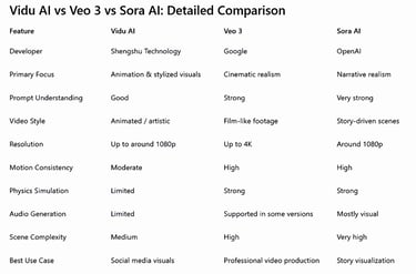 Vidu AI vs Veo 3 vs Sora AI: Detailed Comparison