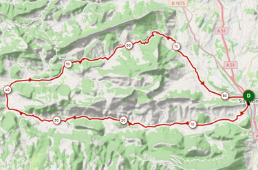 Image du tracé gps du parcours du tour de la méouge depuis le magasin