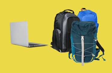 a laptop with 3 packpacks