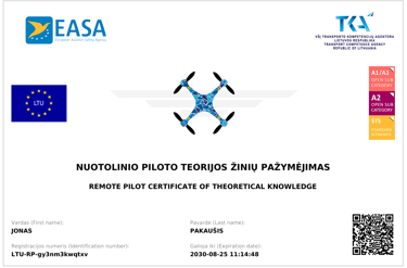 EASA STS pažymėjimas AeroDetect