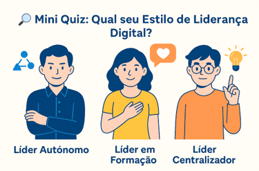 Ilustração com estilos de liderança digital para jovens lĂderes