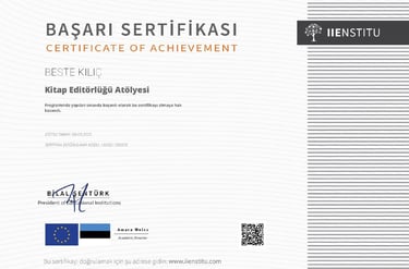 kitap editörlüğü atölyesi sertifika beste kılıç iienstitü