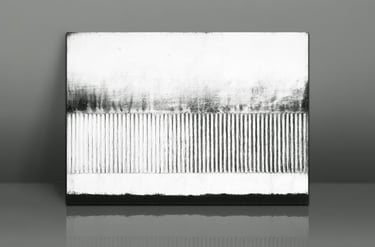 Minimalist black and white abstract wall art canvas featuring textured horizontal lines and a modern landscape style.