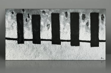 Abstract black and white canvas wall art featuring textured vertical rectangles on a minimalist background.