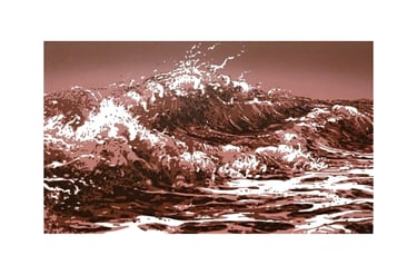 Linogravure, estampe originale,  représentant des vagues.