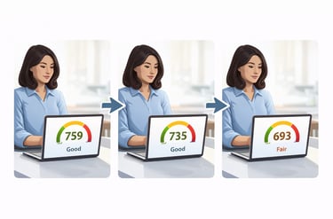 illustration showing different credit scores across multiple apps due to model and timing difference